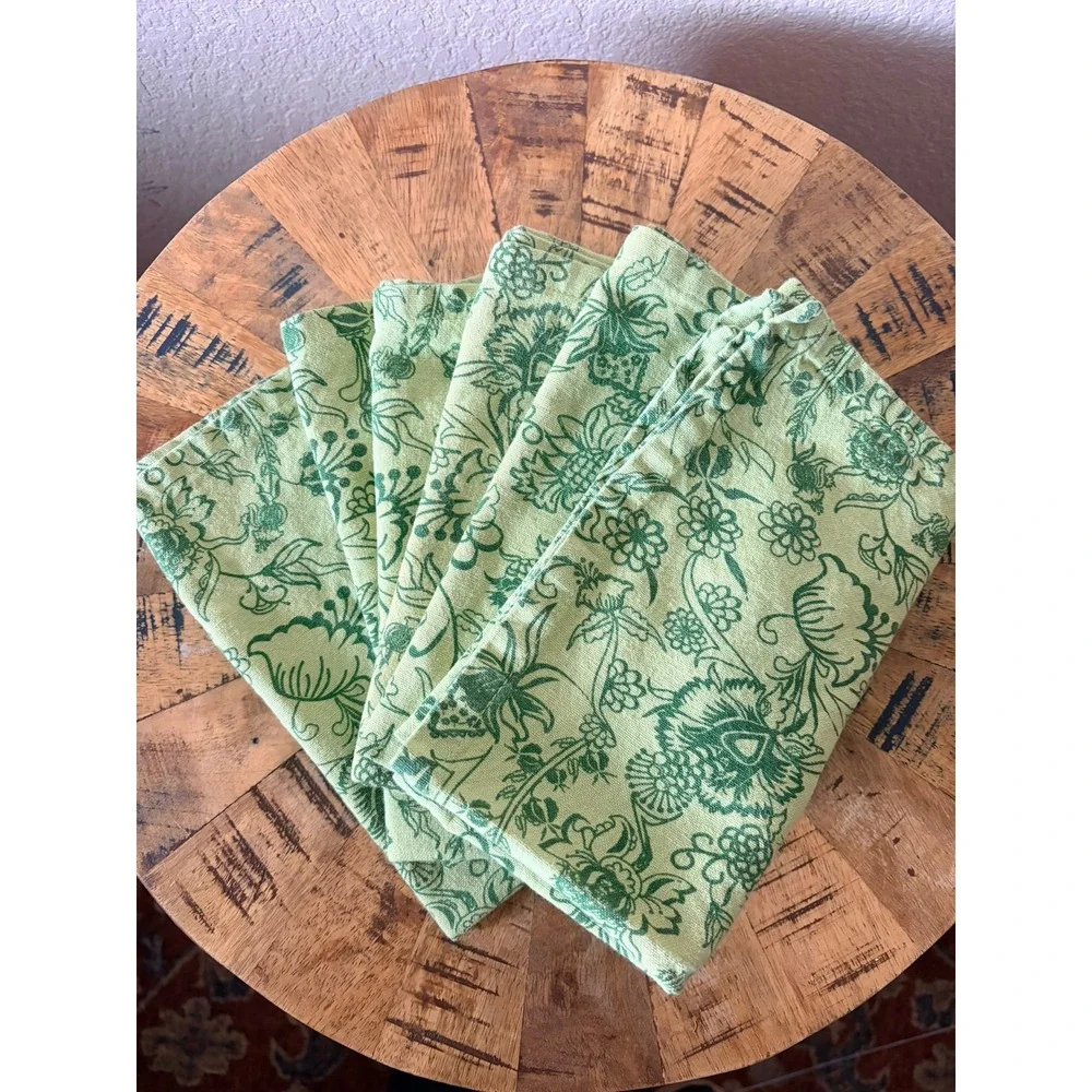 Noble Excellence Green Floral Cotton Cloth Napkins Set of 4 Botanical Print‎